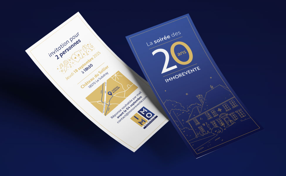 flyer_invitation_immorevente Logo, identité visuelle, charte graphique pour la Méridienne à Vélo. Nicolas LÉONARD, Graphiste freelance, illustrateur et motion designer.