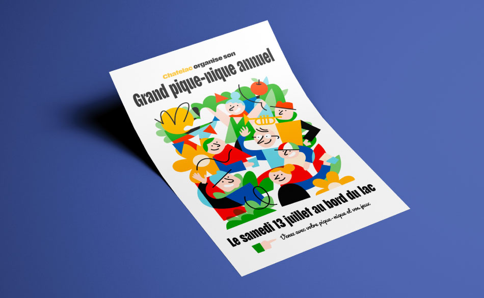 Création illustration, visuel, affiche et flyer pour le Grand Pique-Nique annuel de Chatelac. Nicolas LÉONARD, Graphiste freelance, illustrateur et motion designer.