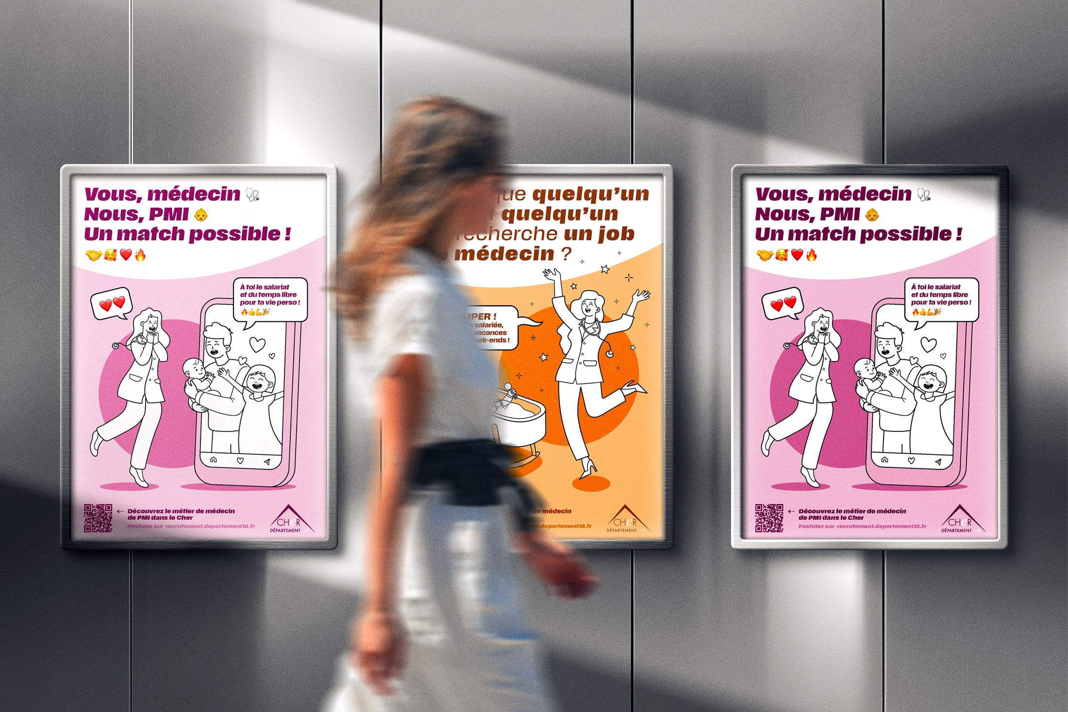 Affiches pour la Campagne de recrutement d'un médecin PMI Création illustrations, visuels, flyer, kakémono pour la Campagne de recrutement d'un médecin PMI