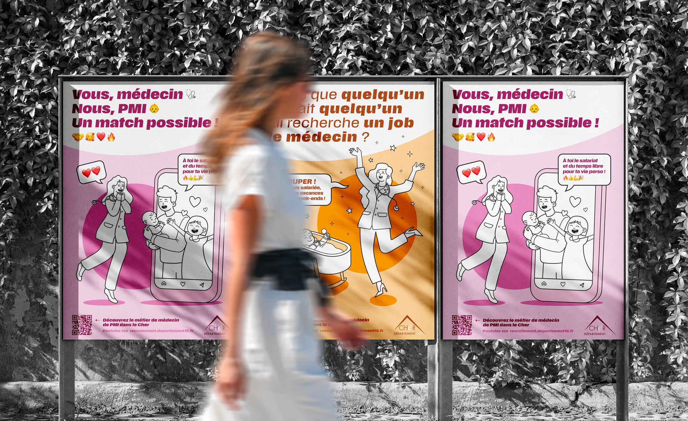 Création illustrations, visuels, flyer, kakémono pour la Campagne de recrutement d'un médecin PMI